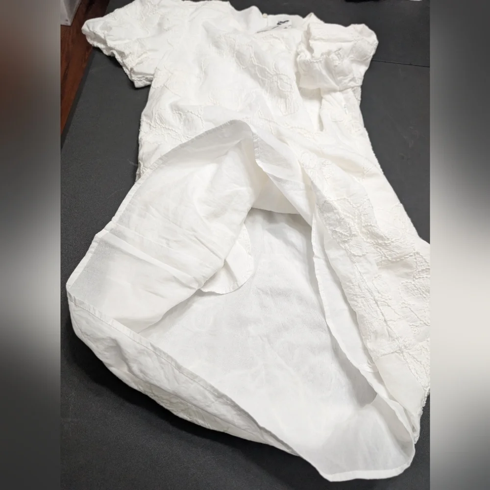 J.Crew Factory White Eyelet Puff Sleeve Floral Embroidered Mini Dress Pockets 12